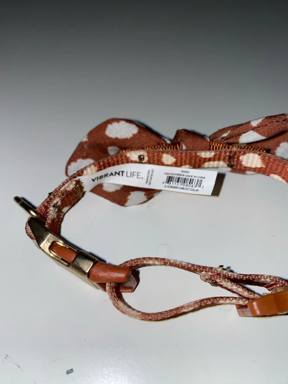 Vibrant Life Fawn Dot Dog Collar w/ Bow - Size XS (7-9